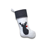 Rudolph - Our White Canvas Stocking With Dress Denim Applique